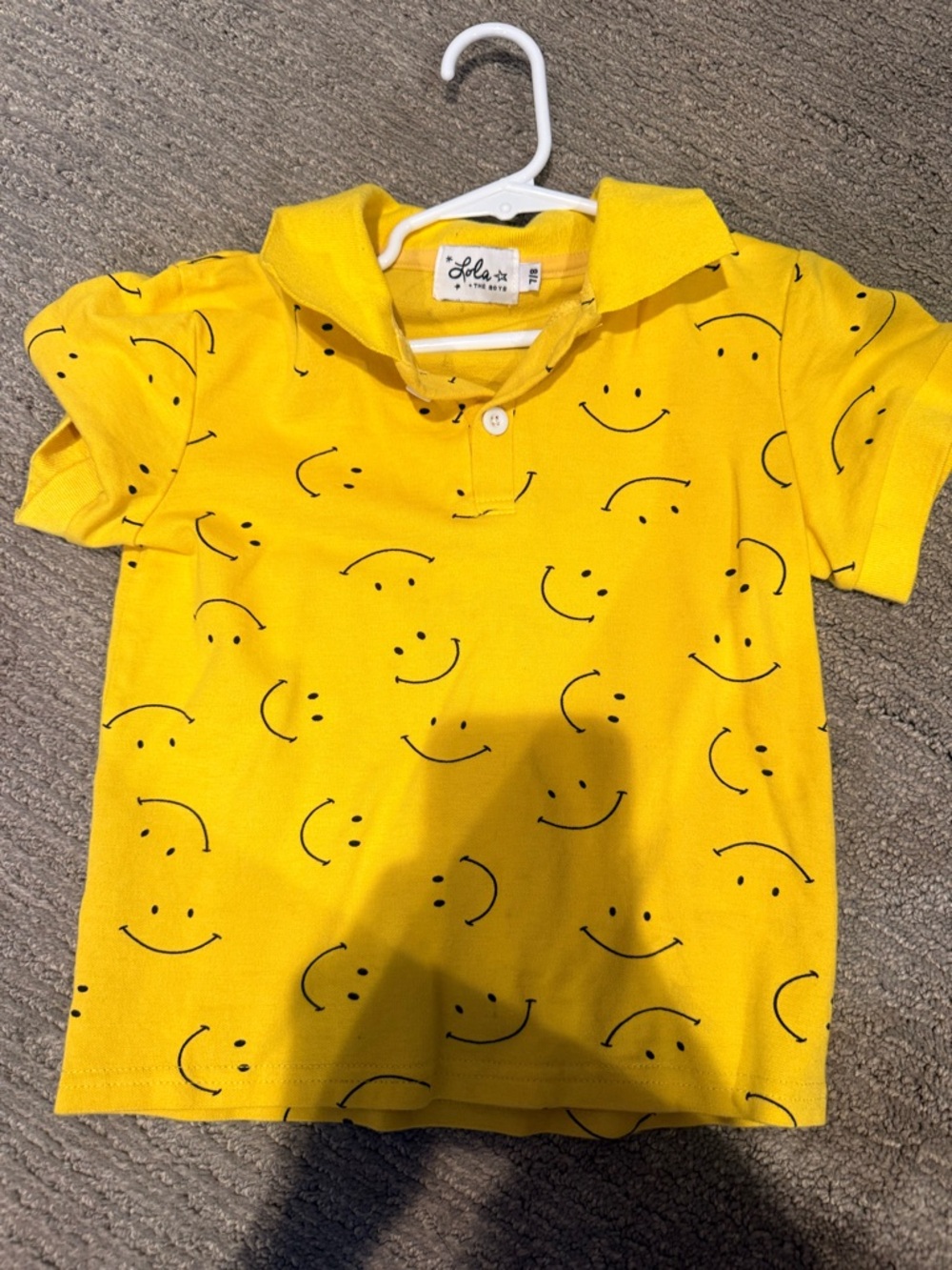Lola + The Boys Yellow Polo with Black Smile Print